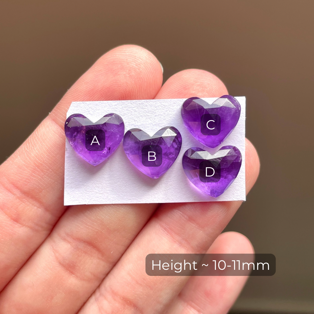 Amethyst Heart Cabochon Rosecut - 10-11mm - Choose your Stone (W4)
