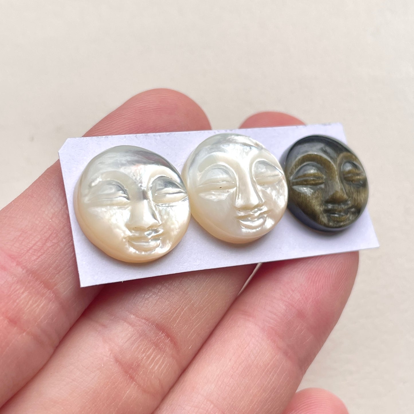 Moon Face Carved Round Cabochon - Freshwater Pearl & Golden Sheen Obsidian - Choose your Stone (W8)