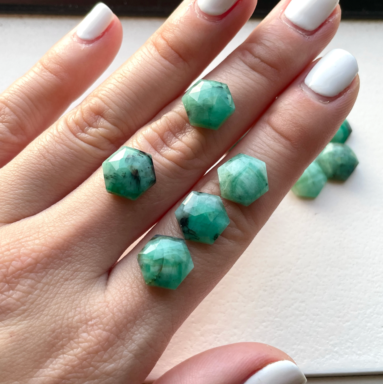 10mm Emerald Hexagonal Cabochon Rose Cut - Choose your Stone (W2)