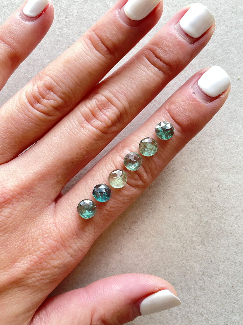 6mm Emerald & Mint Kyanite Cabochons Rose Cut - Set of 3