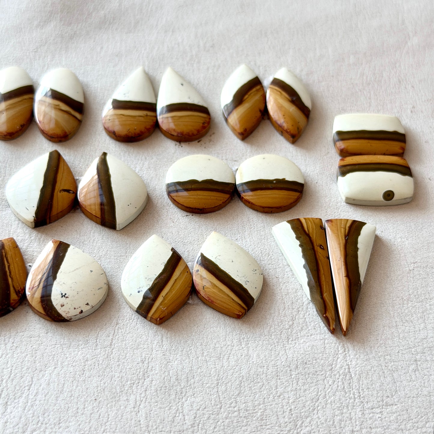 Ivory/Cream Polychrome Jasper Cabochon Pairs - Choose your Pair (W9)