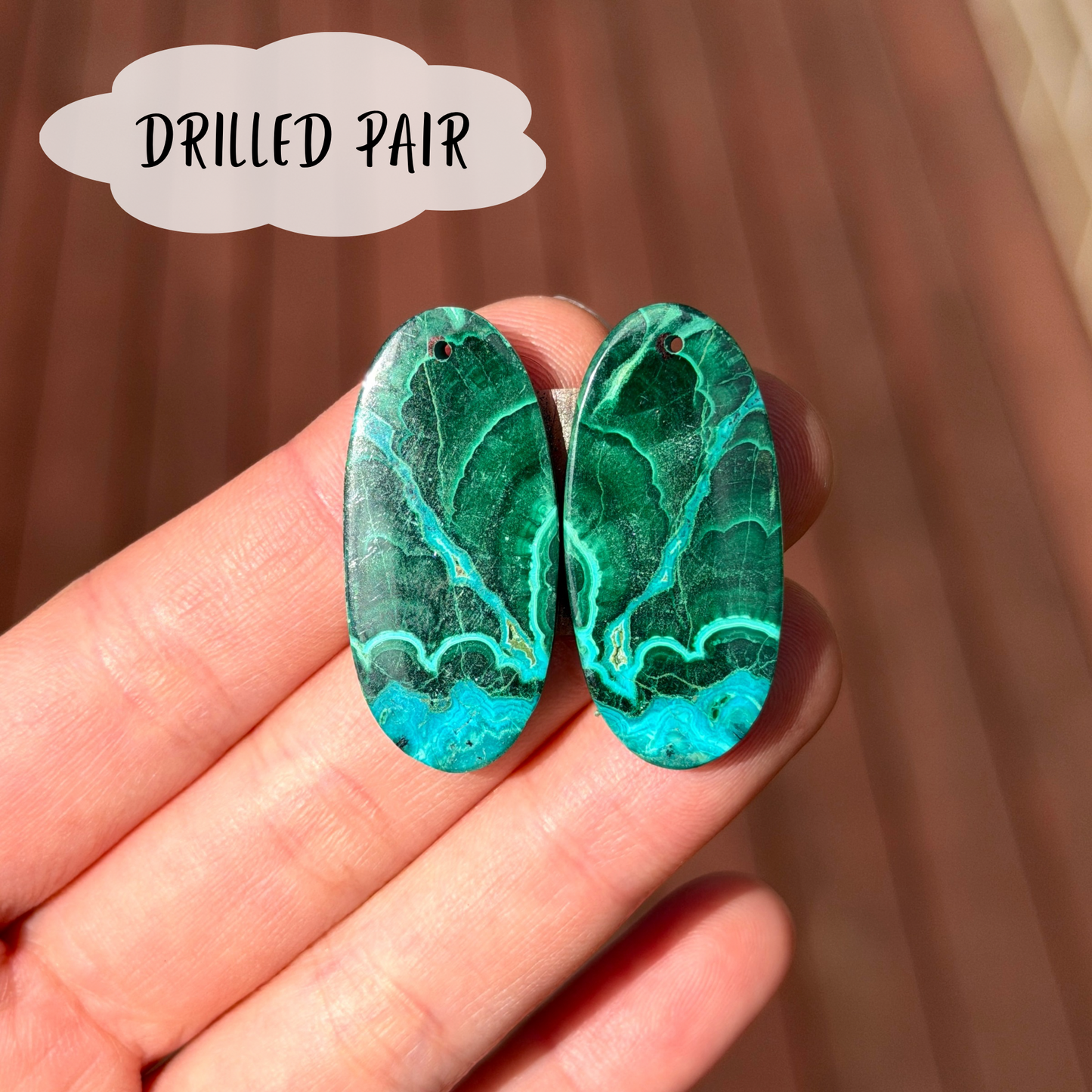DRILLED Malachite Chrysocolla Cabochon Oval Pair - 34 x 16mm (W9)