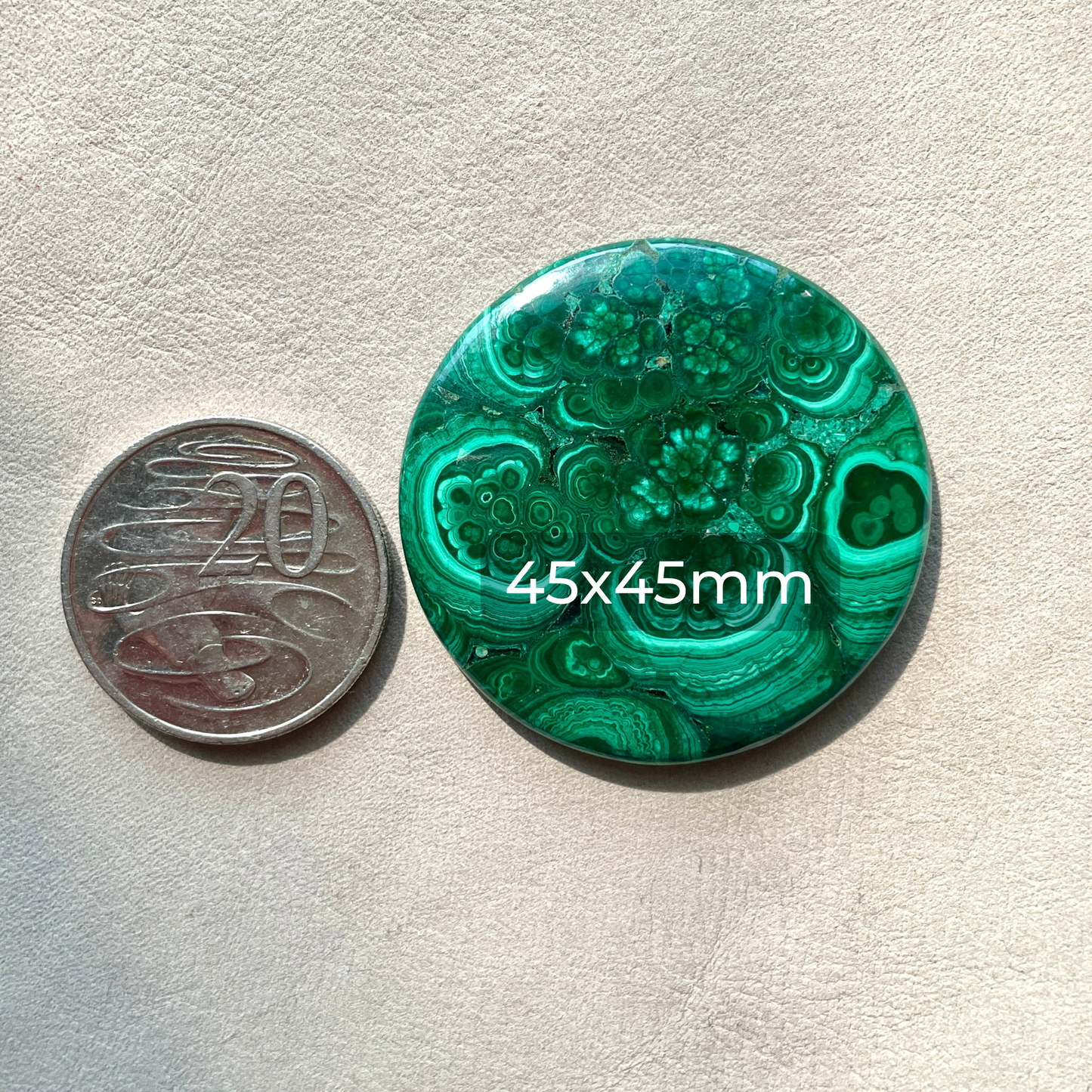 45mm Large Malachite Round Cabochon Smooth - 'Botryoidal/Flower' Pattern (W6)