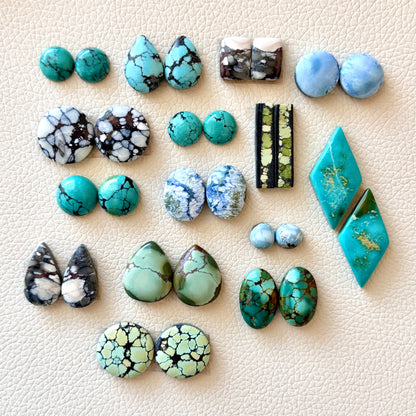 7-29mm Hubei Turquoise (Backed) Cabochon Pairs - Choose your Pair (W1)