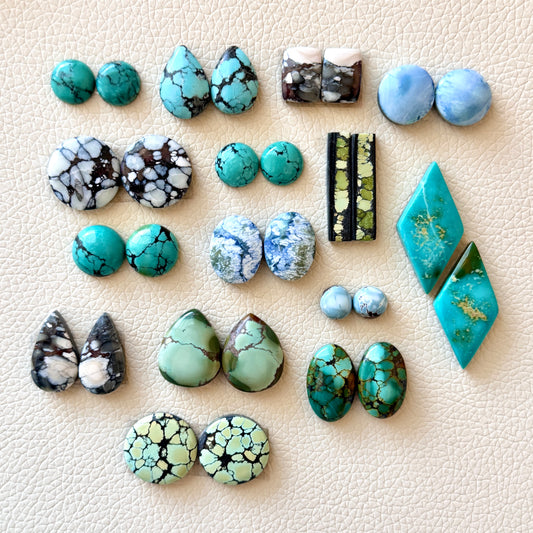 7-29mm Hubei Turquoise (Backed) Cabochon Pairs - Choose your Pair (W1)