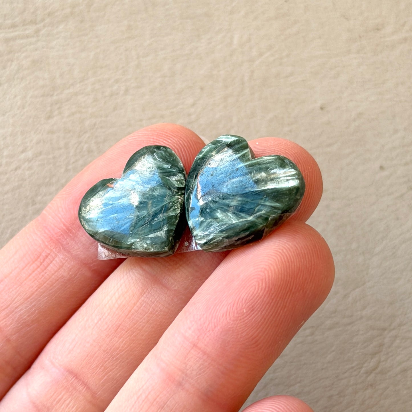 Seraphinite (Chatoyant) Cabochon Pair - Heart 16.5mm x 17mm (W14)