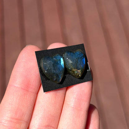 Labradorite Heart Cabochon Pair Rose cut - 14.5mm x 12mm - W12