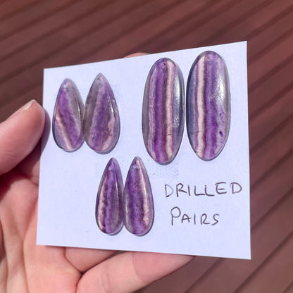 DRILLED Purple/Candy Fluorite Cabochon Pairs - Choose your Pair (W11)