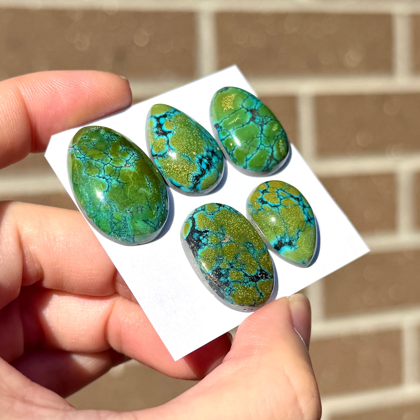 19-26mm Green with Bright Blue Veining Hubei Turquoise Cabochon Smooth (Backed) - Choose your Stone (W11)