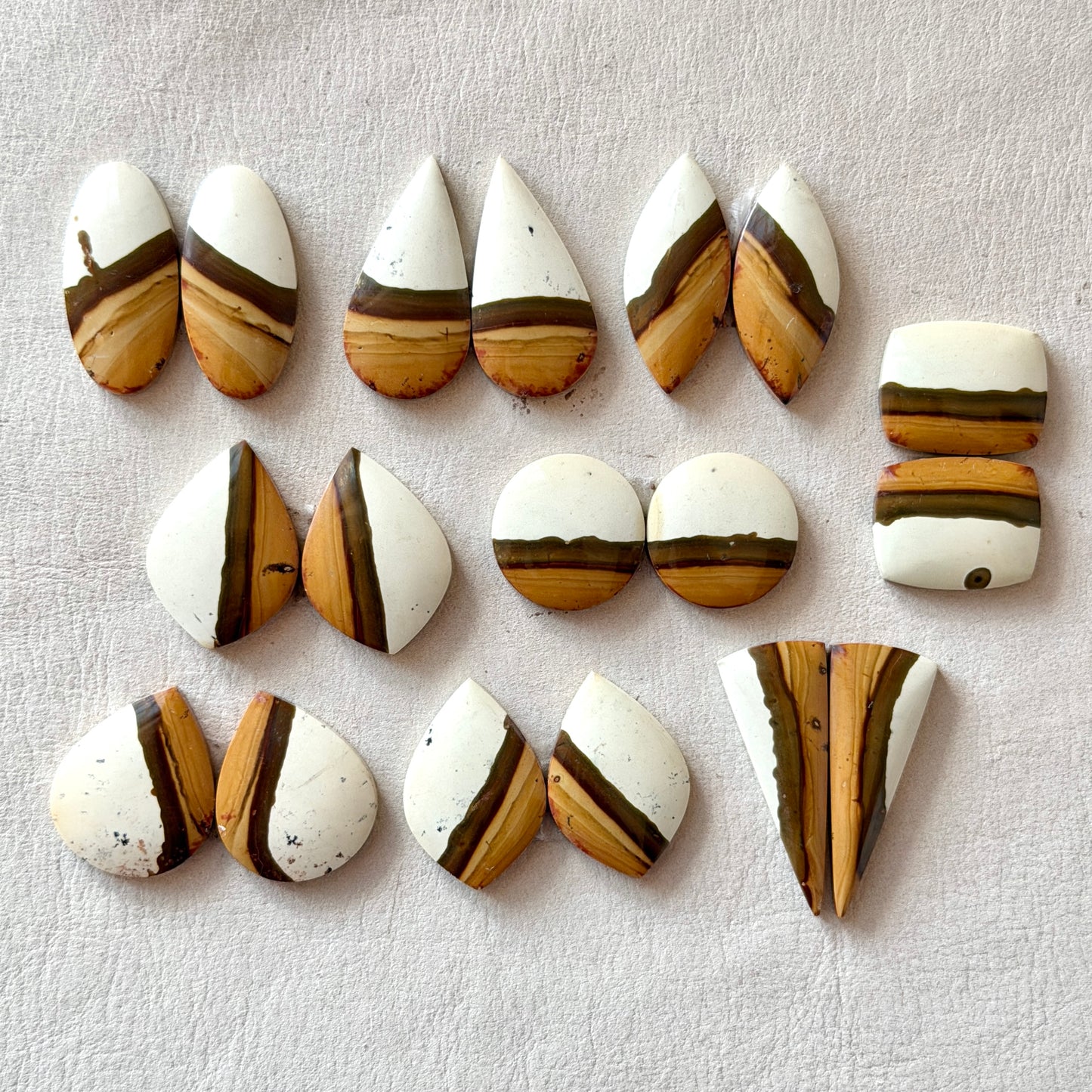 Ivory/Cream Polychrome Jasper Cabochon Pairs - Choose your Pair (W9)