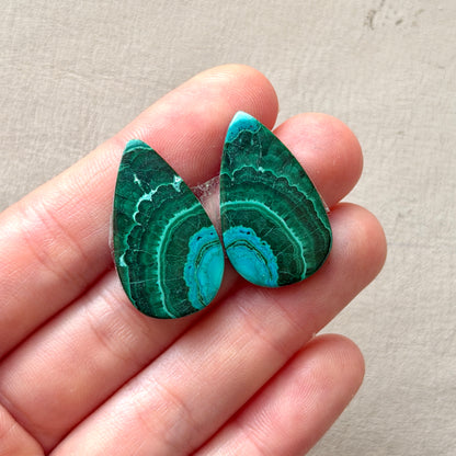 Malachite Chrysocolla Cabochon Pair - 27.5mm x 16.5mm (W5)