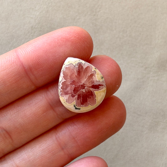 ‘Blushing Blossom' Rhodochrosite Teardrop Cabochon - 20mm x 16.5mm (W3)
