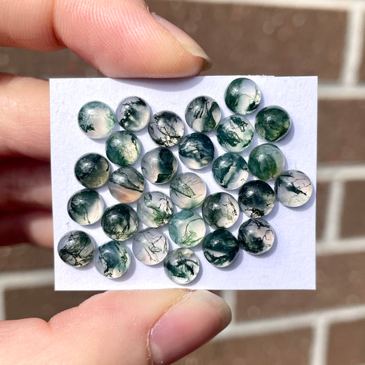 6mm Green Moss Agate Cabochons Smooth - Set of 3 (W8)