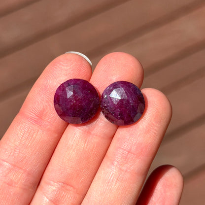 Ruby Cabochon Pair Round Rose cut - 14mm - W7