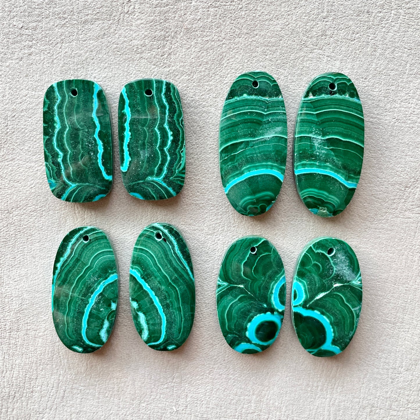 DRILLED Malachite Chrysocolla Cabochon Pairs - Choose your Pair (W6)