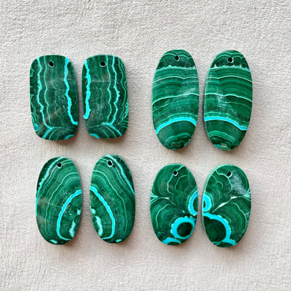 DRILLED Malachite Chrysocolla Cabochon Pairs - Choose your Pair (W6)