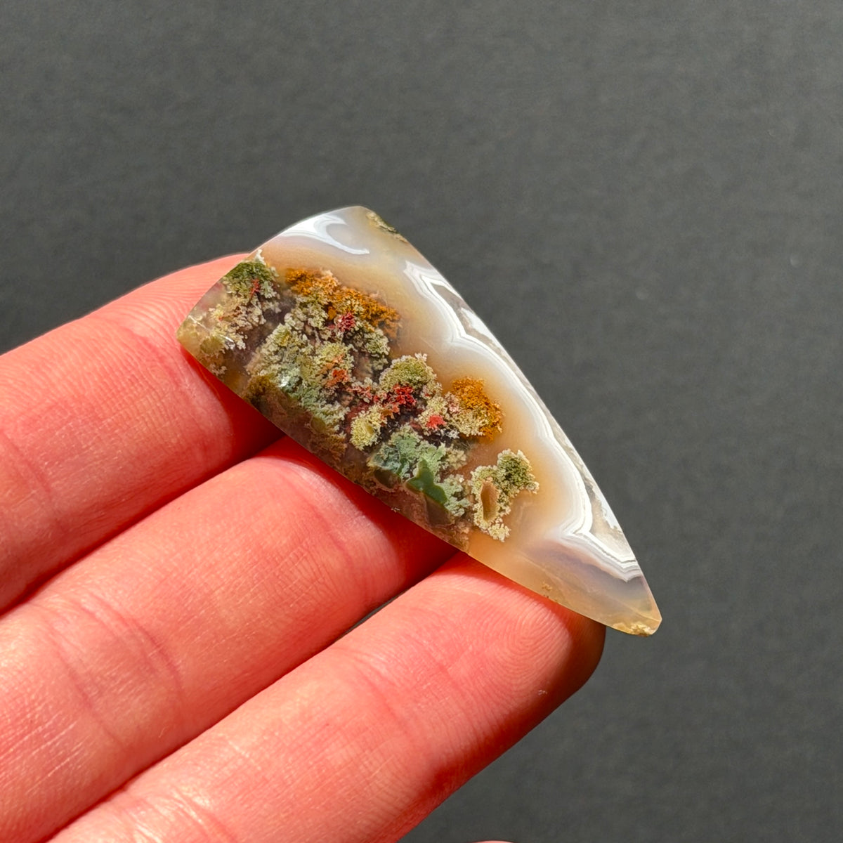 ‘Crescent over the Wild' Nebula Moss Agate Triangle Cabochon - 42.5mm x 24mm (W17)