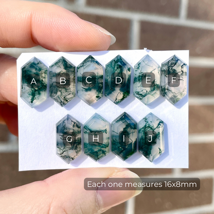 Moss Agate Long Hexagonal Cabochon Smooth (16x8mm) - Choose your Stone (W6)