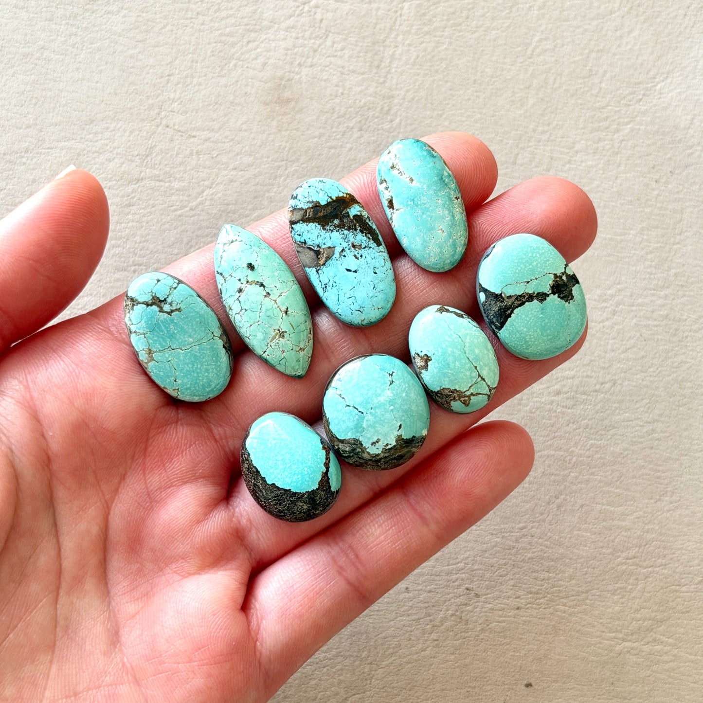 Pale Blue Hubei Turquoise Cabochon Smooth (Backed) - Choose your Stone (W12)