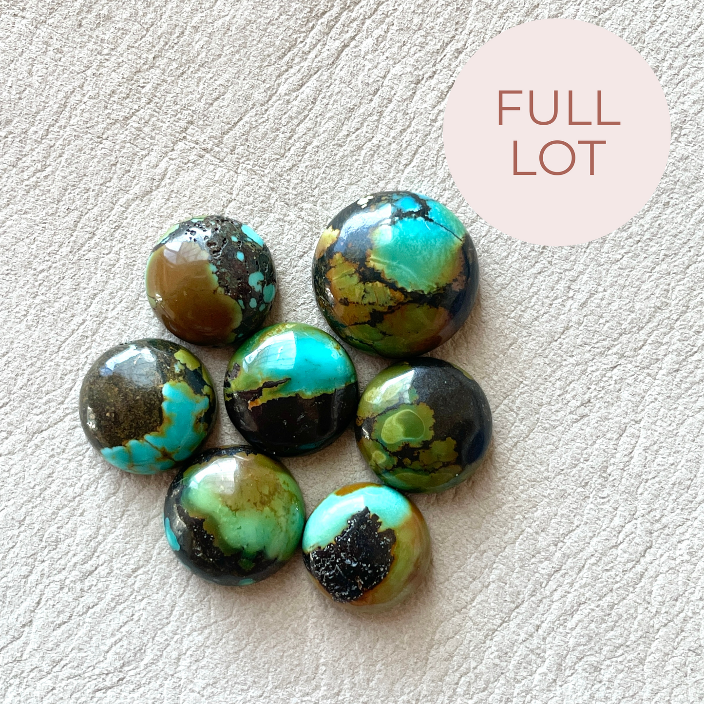 Tibetan Turquoise Round Cabochons Smooth - 7pcs (FULL LOT)