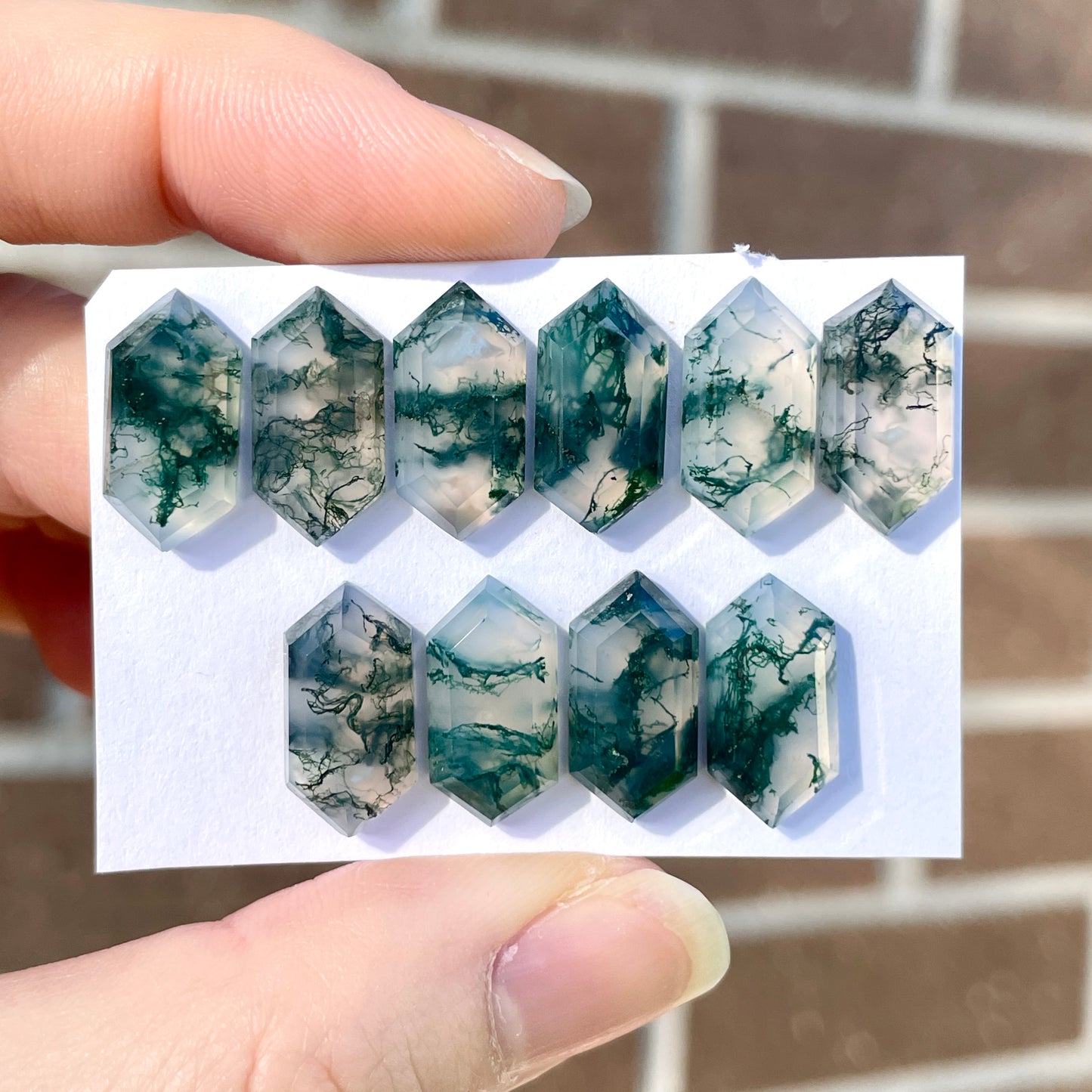 Moss Agate Long Hexagonal Cabochon Smooth (16x8mm) - Choose your Stone (W6)
