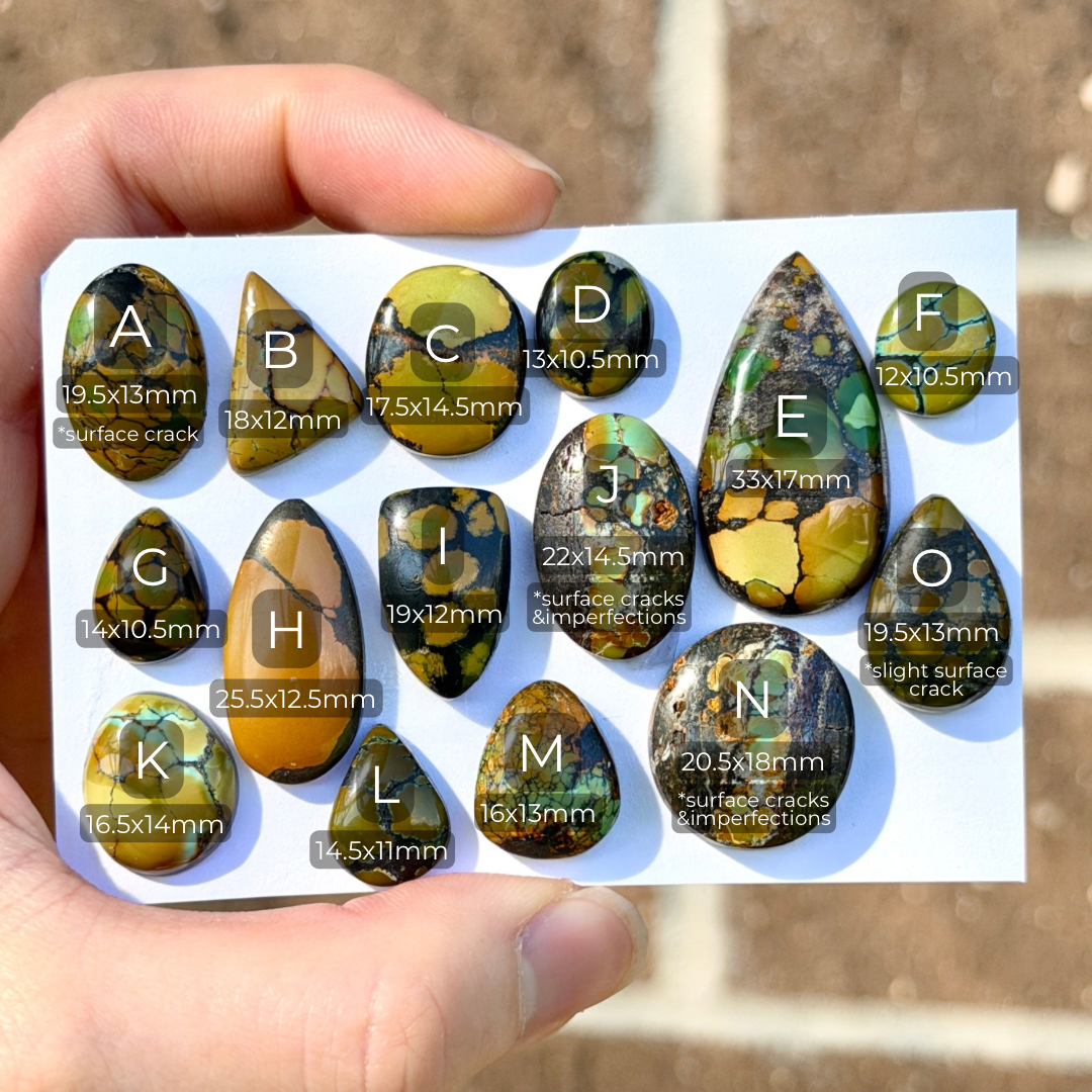Treasure Mountain Hubei Turquoise (Green & Brown) Cabochon Smooth (Backed) - Choose your Stone (W10-EY)