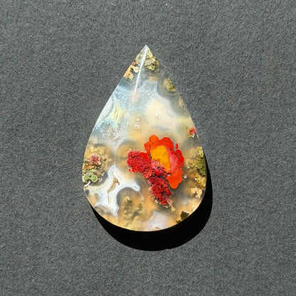 ‘Poppy in the Mist' Nebula Moss Agate Teardrop Cabochon - 40mm x 27mm (W17)