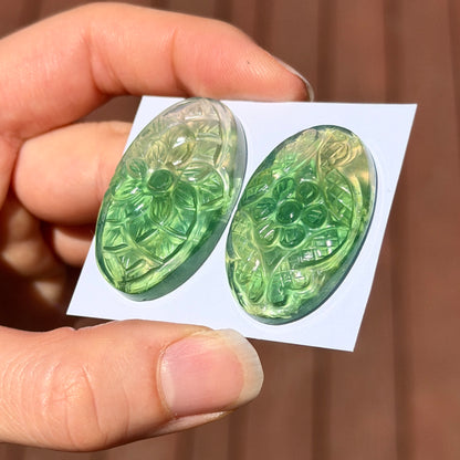 Green Fluorite Flower Carved Oval Cabochon - Choose your Stone (W17)