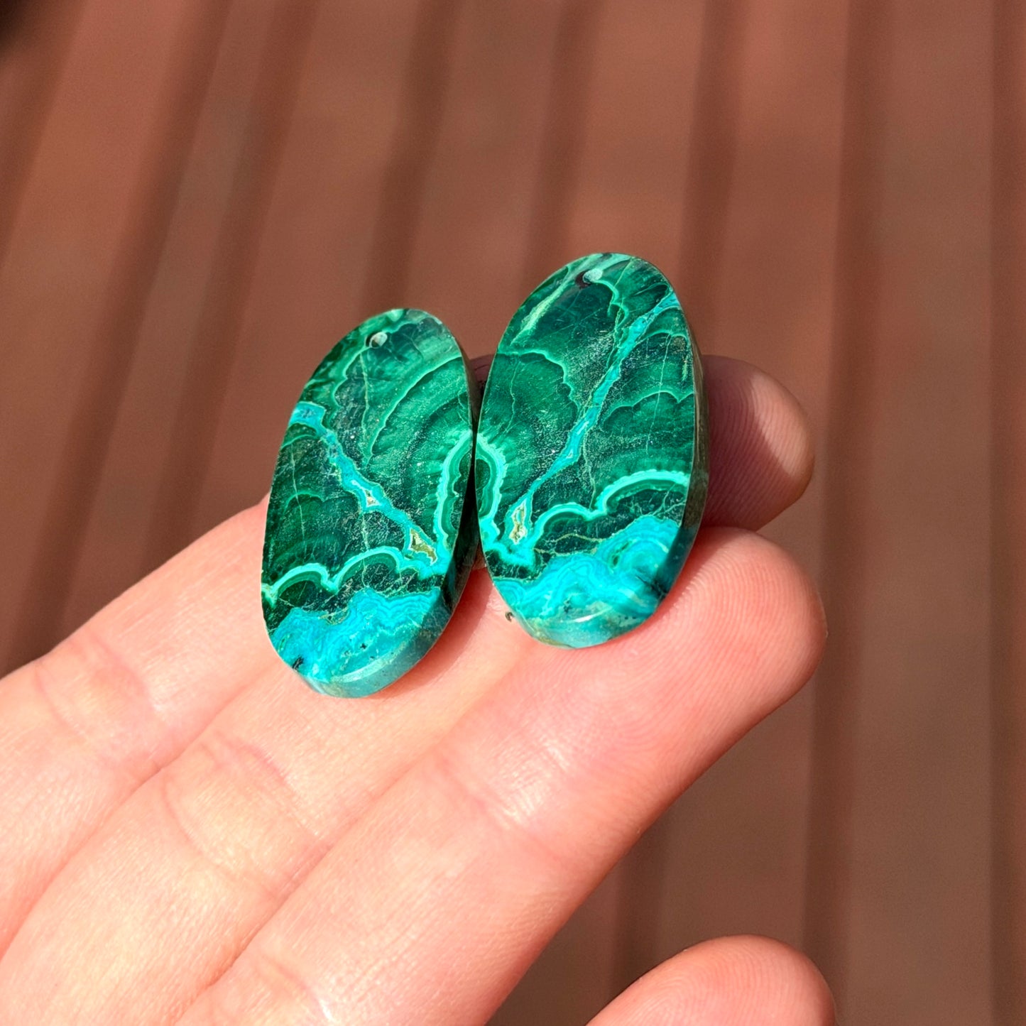 DRILLED Malachite Chrysocolla Cabochon Oval Pair - 34 x 16mm (W9)