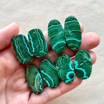 DRILLED Malachite Chrysocolla Cabochon Pairs - Choose your Pair (W6)