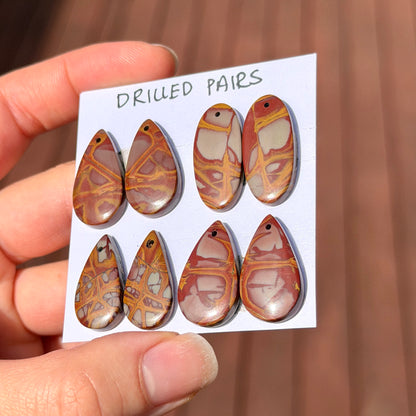 DRILLED Noreena Jasper (Australian) Cabochon Pairs - Choose your Pair (W9)