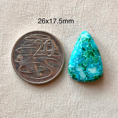 ‘Blooms’ Malachite Chrysocolla Teardrop Cabochon Smooth 26mm x 17.5mm (W8)