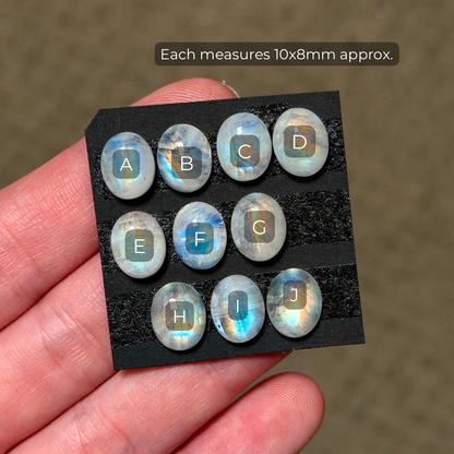 Rainbow Moonstone Oval Cabochon Smooth (10x8mm) - Choose your Stone (W12)