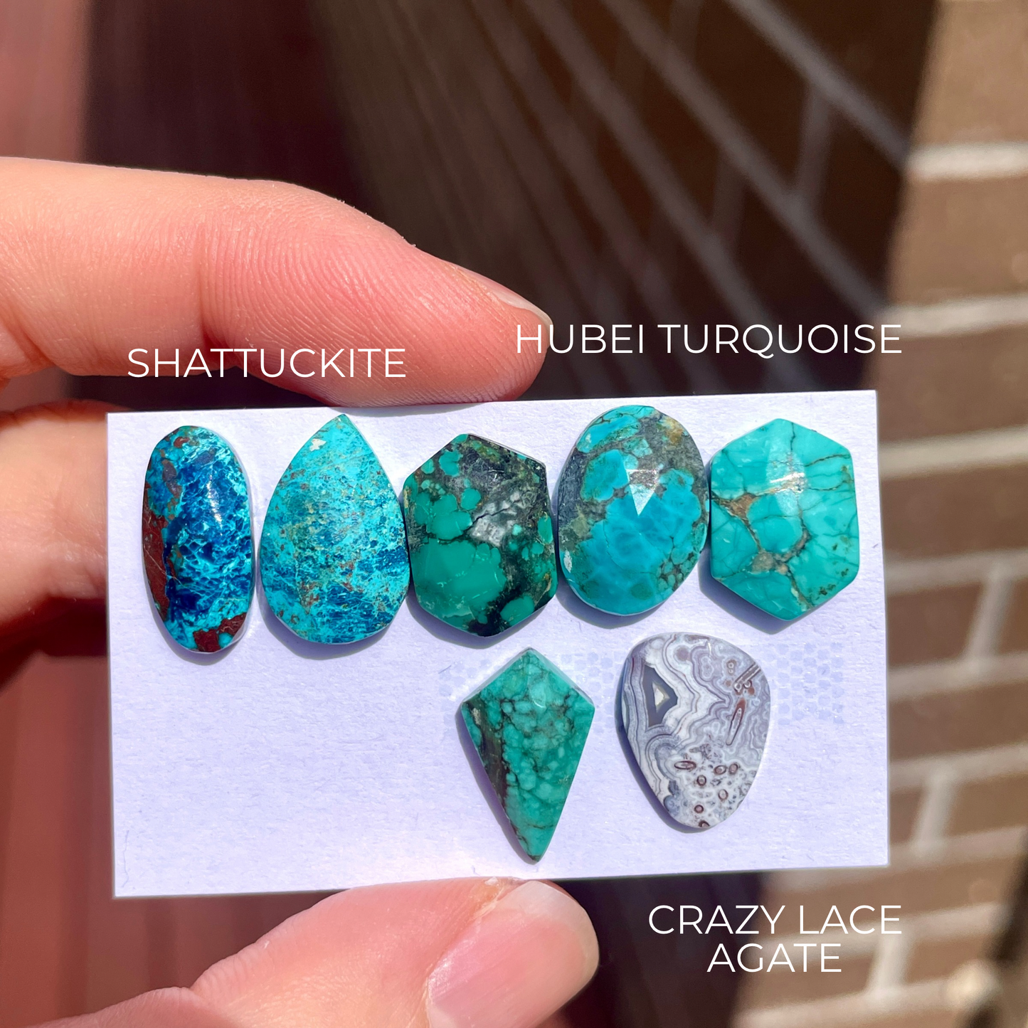 Shattuckite & Turquoise & Crazy Lace Agate Cabochons Rose cut - 7pcs (FULL LOT) [W11]