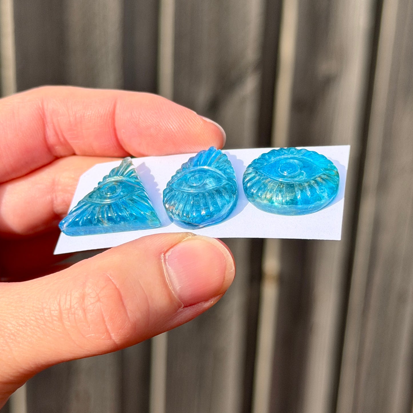 Apatite & Clear Quartz 'Evil Eye/Nazar' Carved Cabochon Doublet, Smooth - Choose your Stone (W15)
