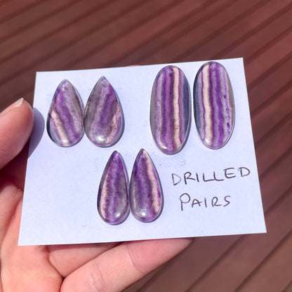 DRILLED Purple/Candy Fluorite Cabochon Pairs - Choose your Pair (W11)