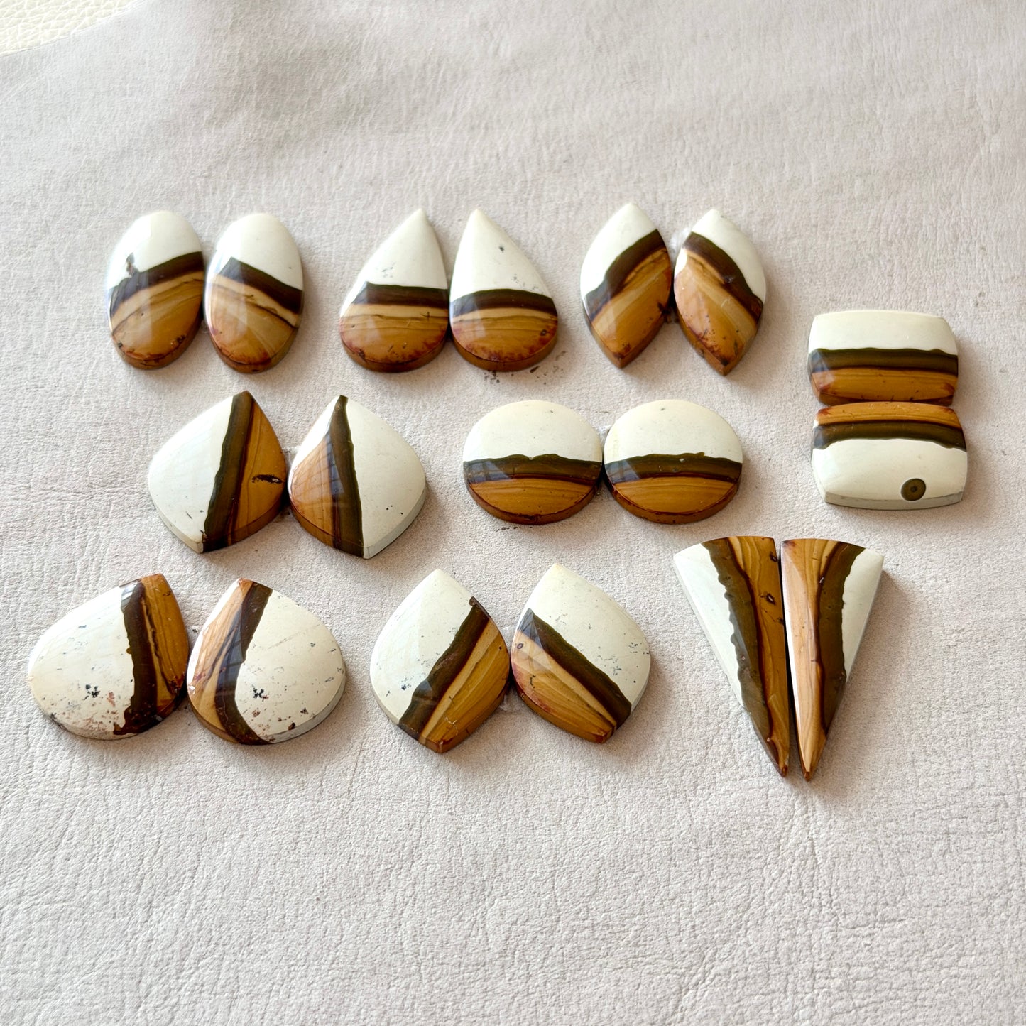 Ivory/Cream Polychrome Jasper Cabochon Pairs - Choose your Pair (W9)