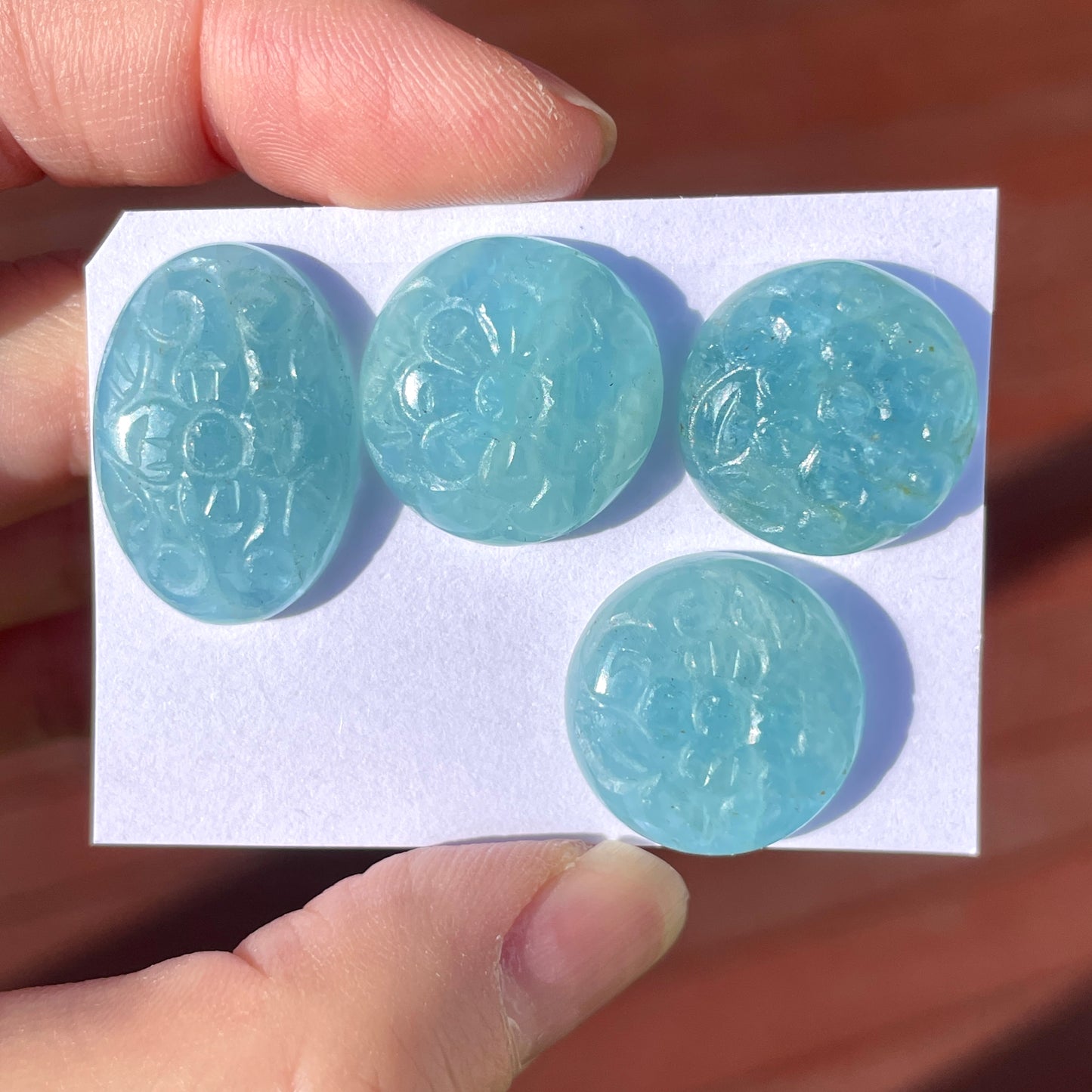 Aquamarine Flower Carved Cabochon - Choose your Stone (W10)