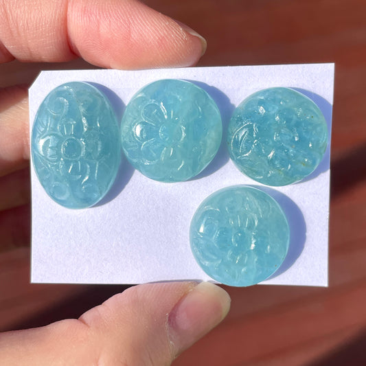 Aquamarine Flower Carved Cabochon - Choose your Stone (W10)