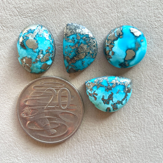 16-20mm Morenci Turquoise with Pyrite Cabochon Smooth (Backed) - Choose your Stone (W9)