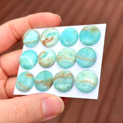 15mm Blue Carribean Calcite Cabochon Round Smooth - Choose your Stone (W12)