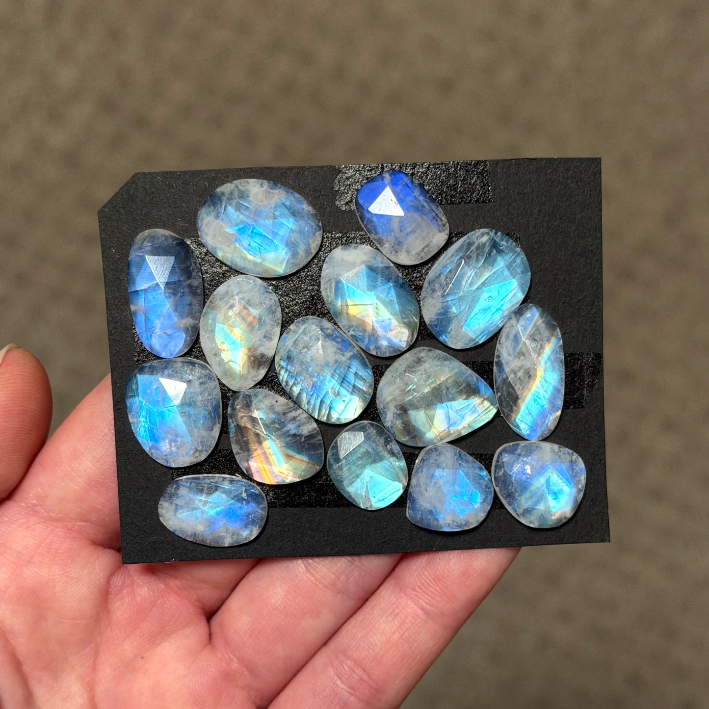 12-19mm Rainbow Moonstone Cabochon Rose cut - Choose your Stone (W8)