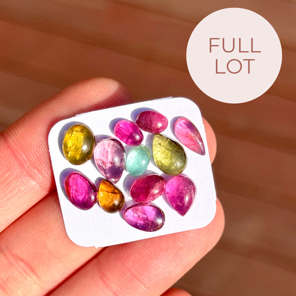 12pc Multi Tourmaline Cabochons Smooth - 6-9mm (FULL LOT) (W16)