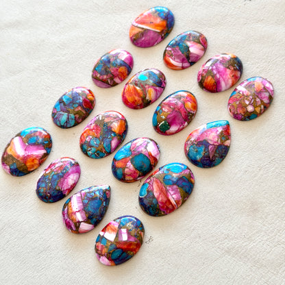 22-27mm Pink Spiney Oyster Copper Turquoise Cabochon Smooth  - Choose your Stone (W15)