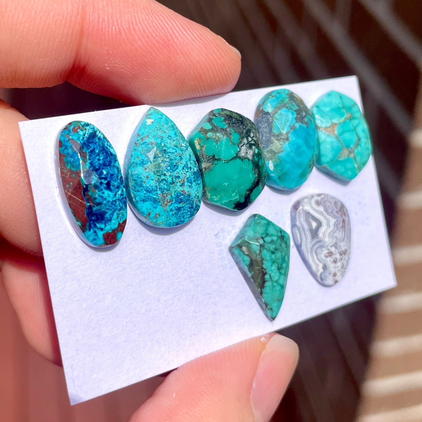 Shattuckite & Turquoise & Crazy Lace Agate Cabochons Rose cut - 7pcs (FULL LOT) [W11]