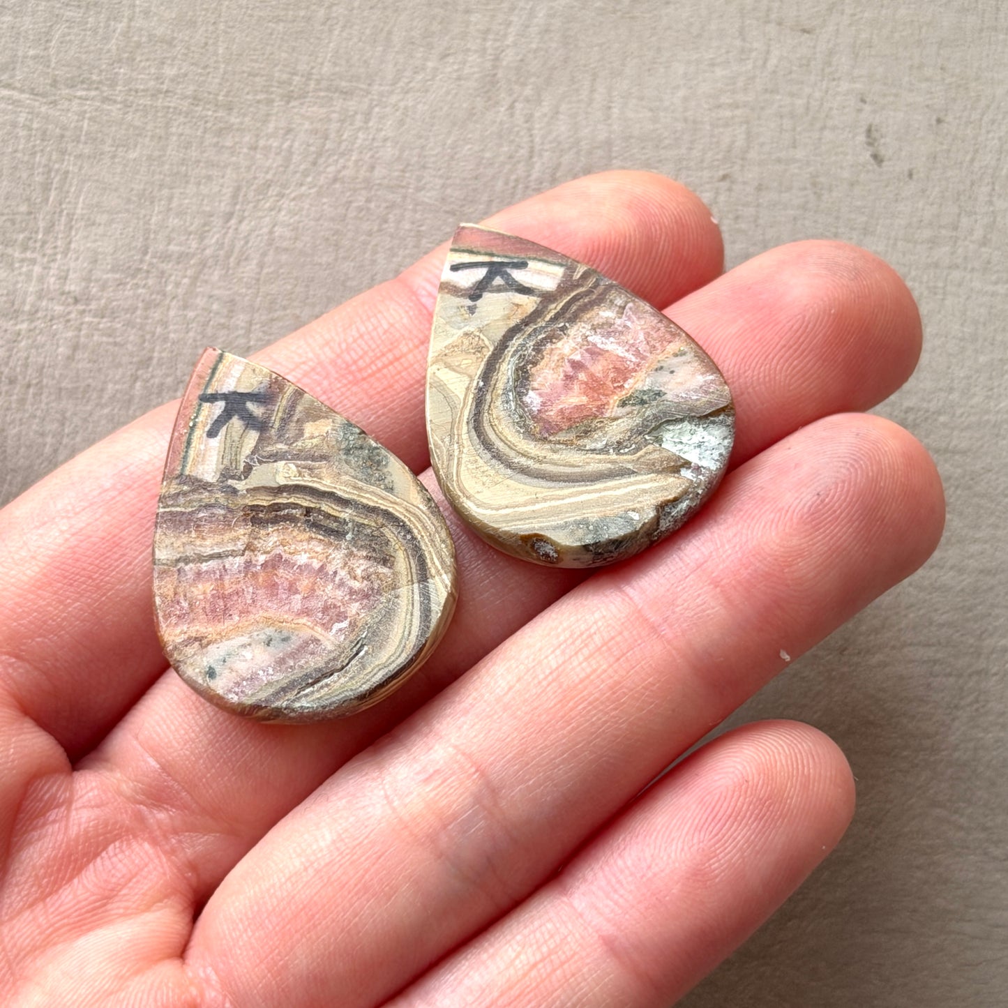Boulder Rhodochrosite Cabochon Pair - 31mm x 22.5mm (W5)