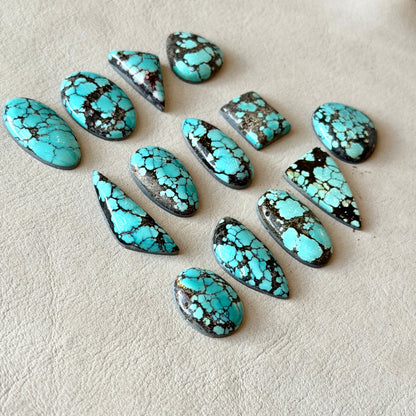 Medium Blue (with Black Spiderweb Matrix) Hubei Turquoise Cabochon Smooth (Backed) - Choose your Stone (W12)