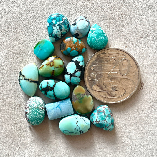 10-17mm Hubei Turquoise Mini Cabochon Smooth (Backed) - Choose your Stone (W8)