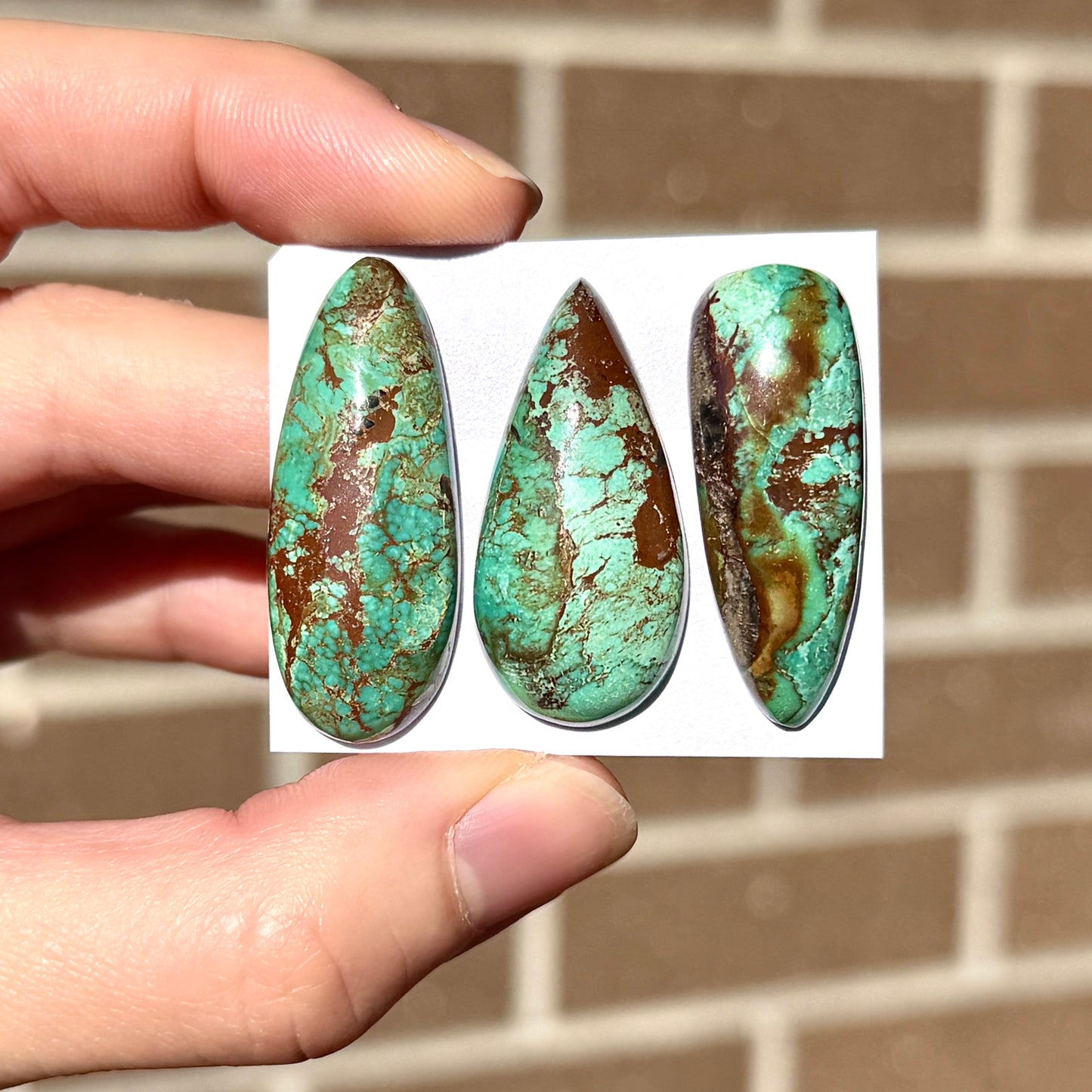 33-36mm Light Green & Earth Brown Hubei Turquoise Cabochon Smooth (Backed) - Choose your Stone (W15)