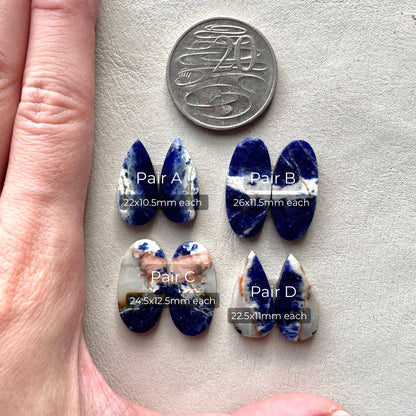 Sodalite Cabochon Pairs Smooth - Choose your Pair (W11)